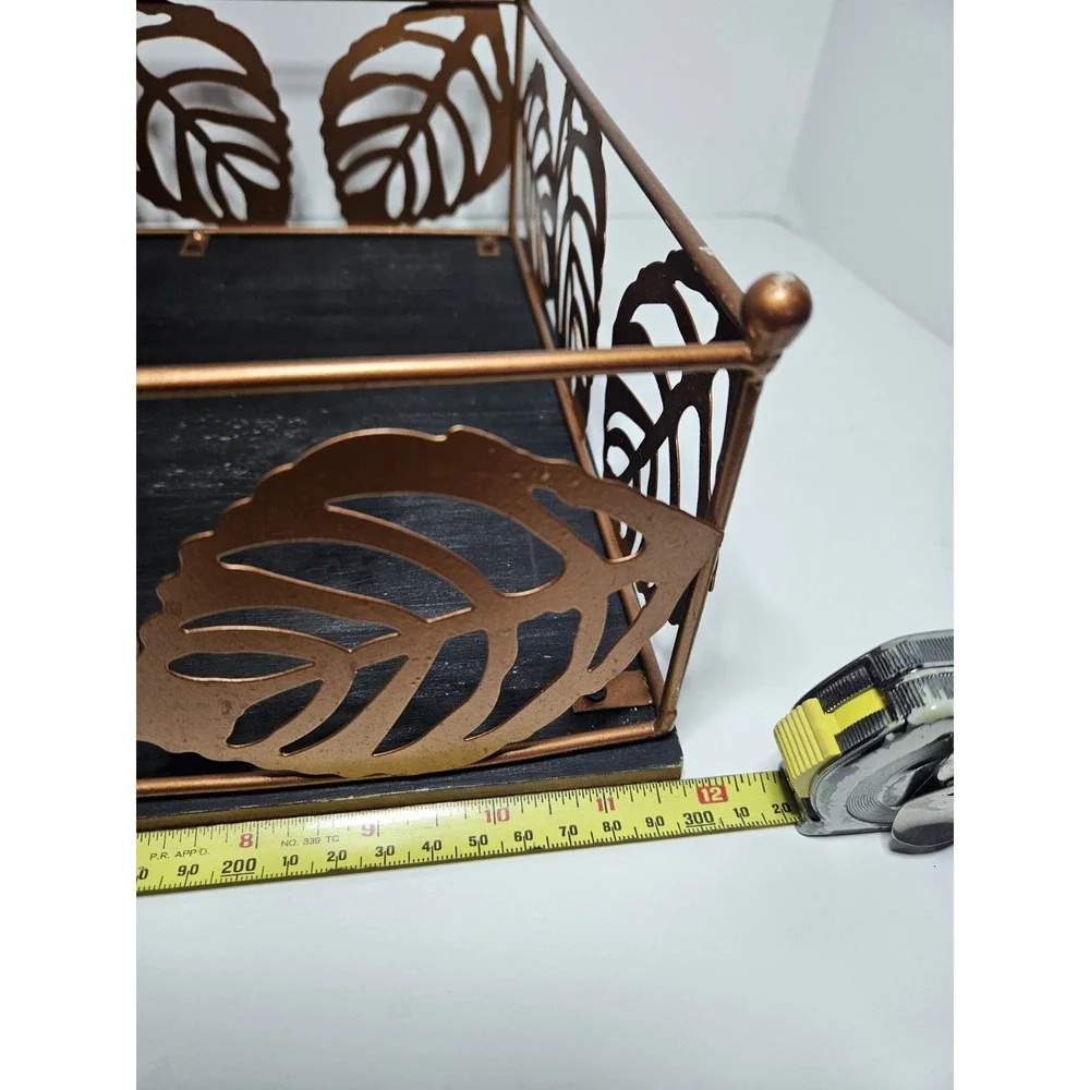 Leaf Metal Planter Set 2 Tropical Monstera Decorative Baskets Green Bronze Tray